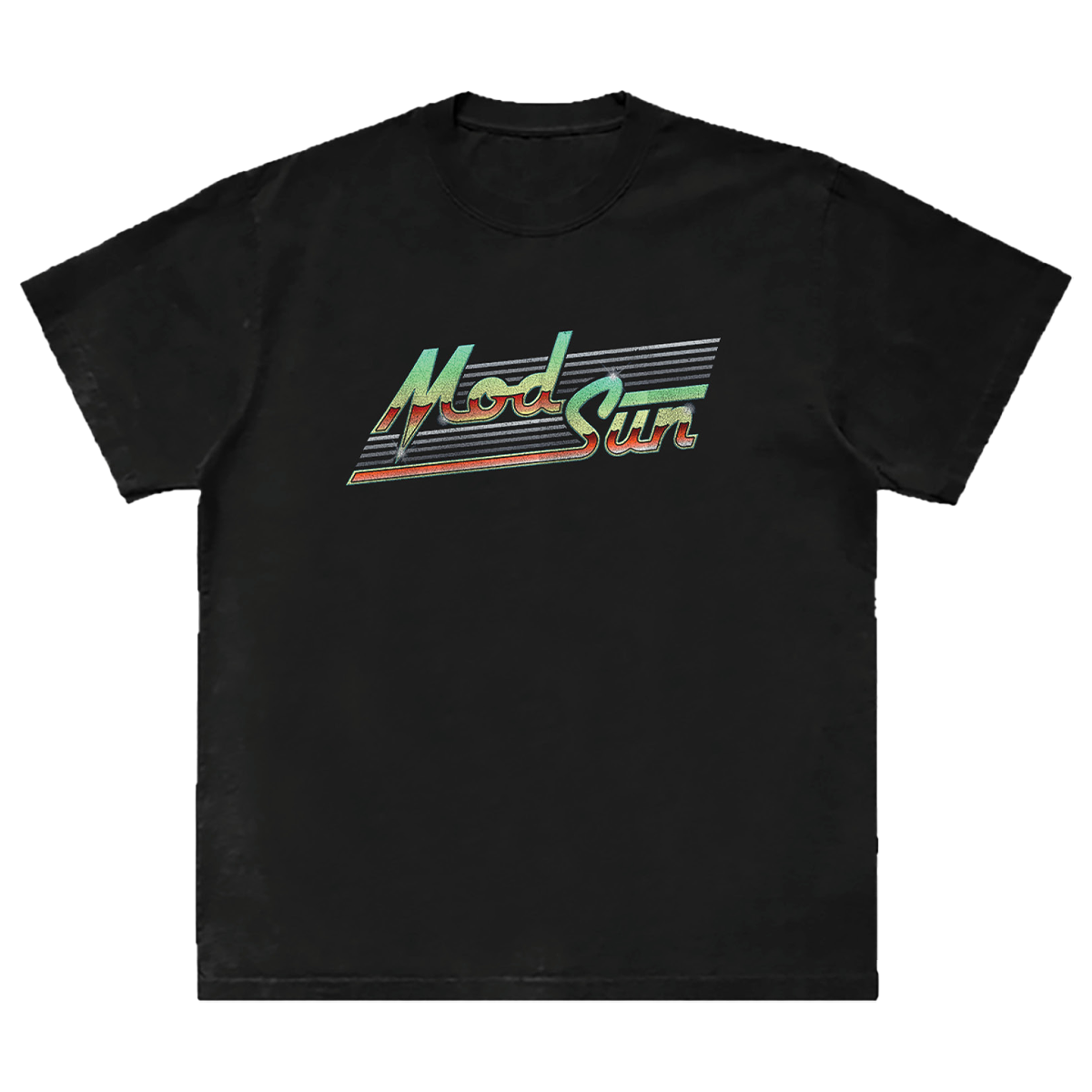 A classic black cotton tee with Mod Sun logo on the front and Heres Your Flowers tour dates on the back.