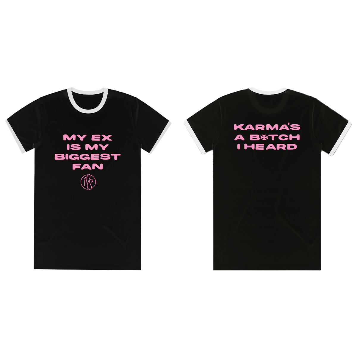 A classic black ringer tee with contrasting white ribbed binding at the neckline and sleeves, with custom Mod Sun artwork on the front and back.