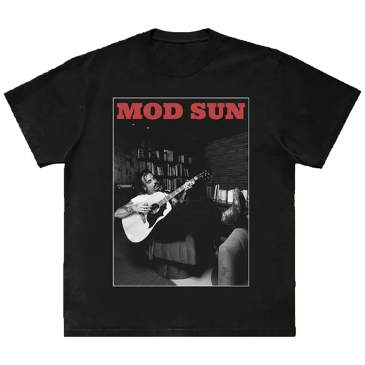 A classic black cotton tee shirt with a photo of Mod Sun on the front.