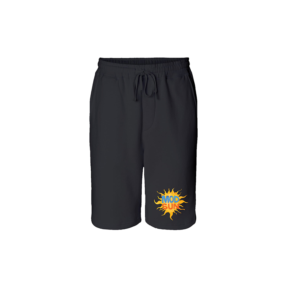 Black jogger shorts with Mod Sun logo on the front. 